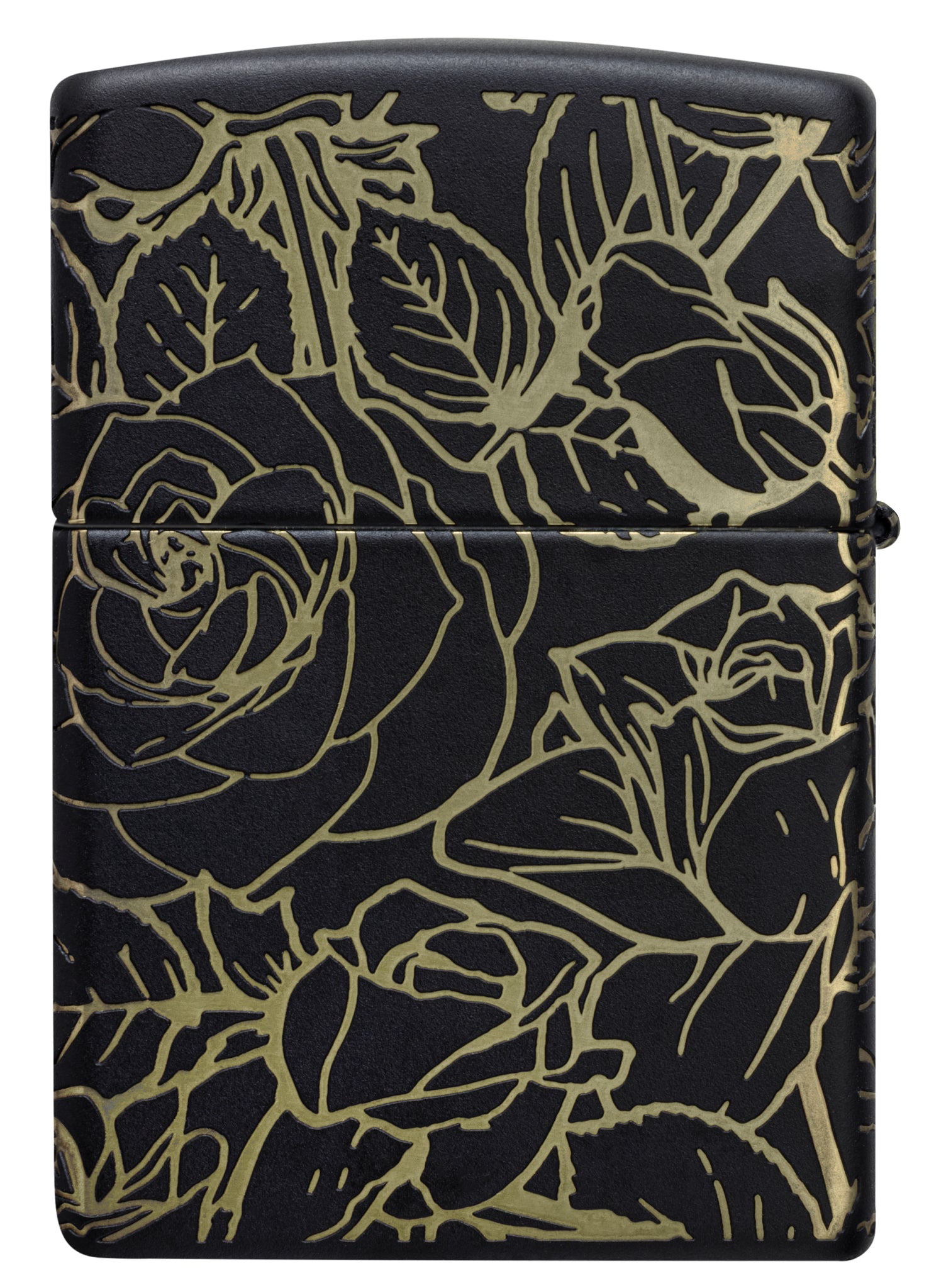 Back view of Zippo Queen of Bud 360° Roses Design Black Matte Windproof Lighter.