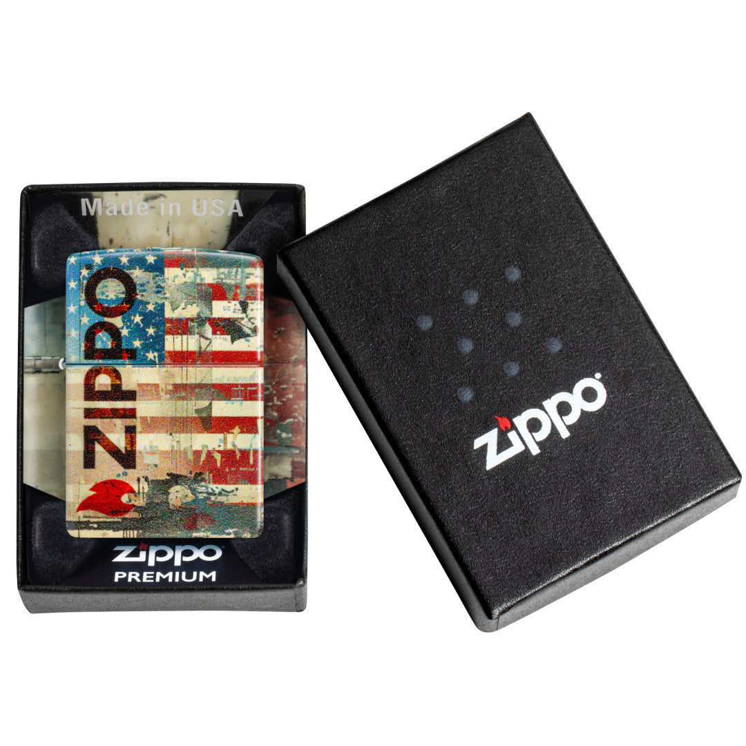 Zippo Flag Design 540 Matte Windproof Lighter in its packaging.