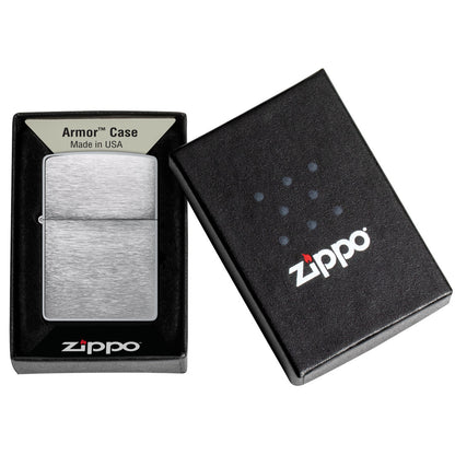 Armor® Brushed Chrome Windproof Lighter in its packaging.