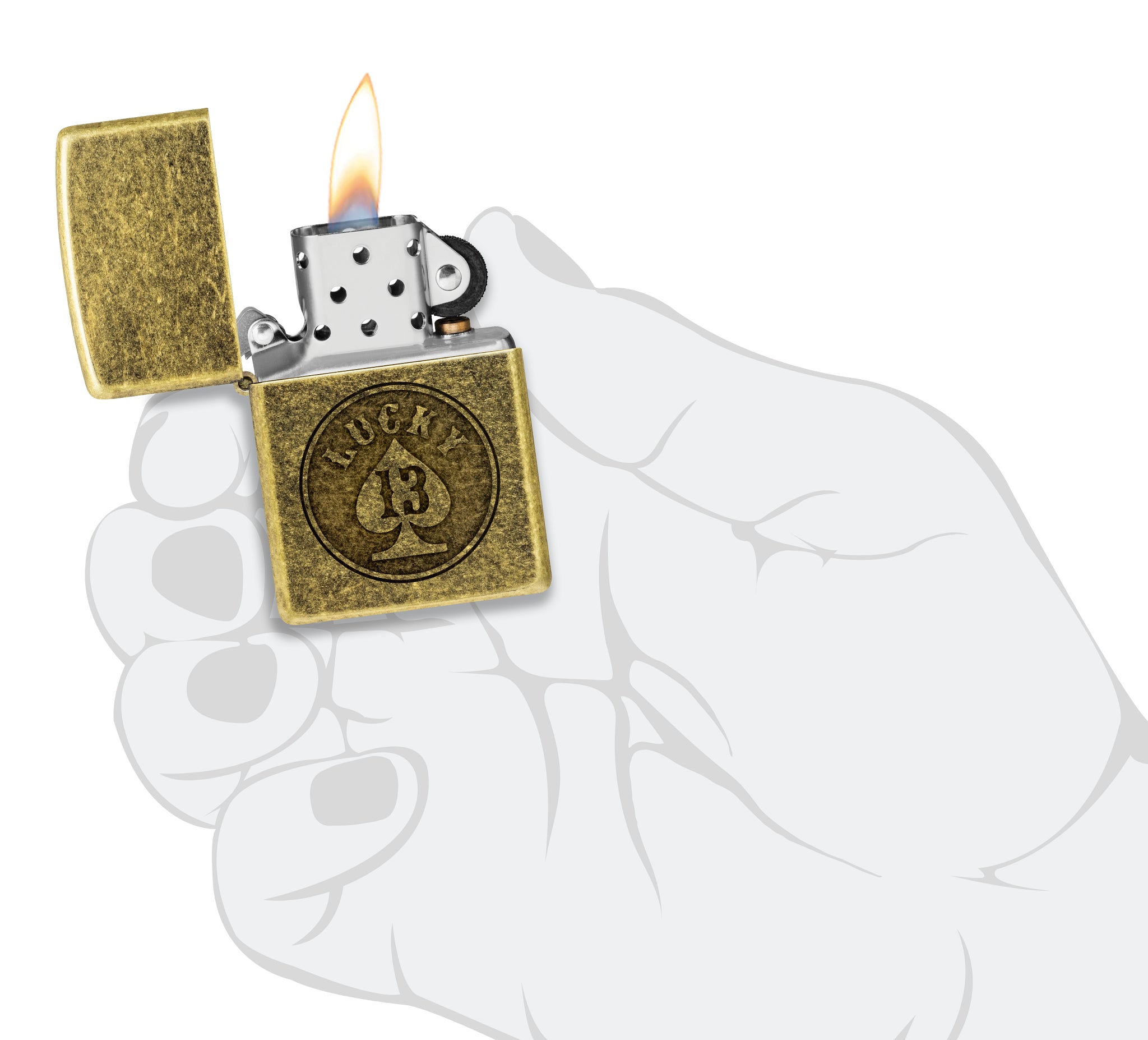 Zippo Lucky 13 Design Antique Brass Windproof Lighter – Zippo USA