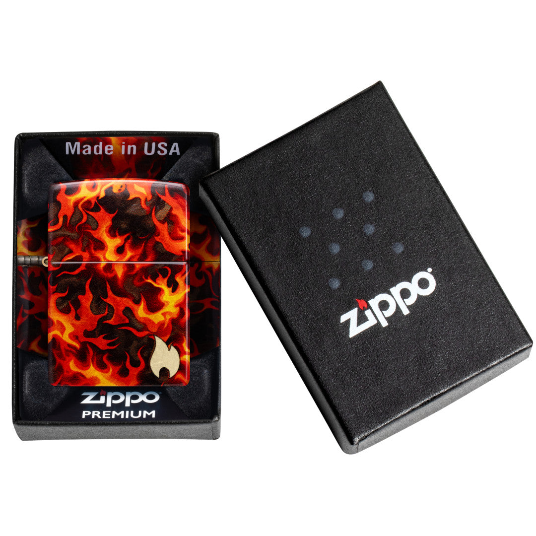 Zippo Inferno Design 540 Matte Windproof Lighter in its packaging.