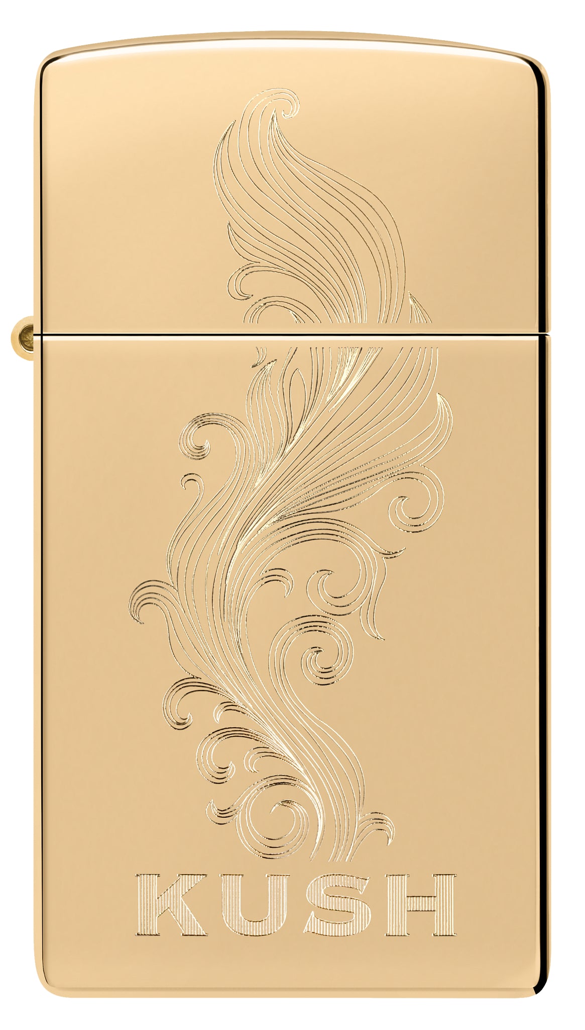 Front view of Zippo Slim® Kush Design High Polish Brass Windproof Lighter.