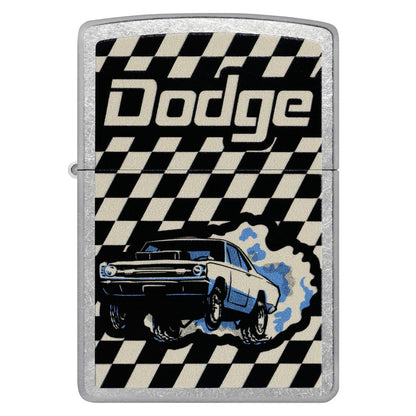 Front view of Zippo Dodge Dart Design Street Chrome Windproof Lighter.