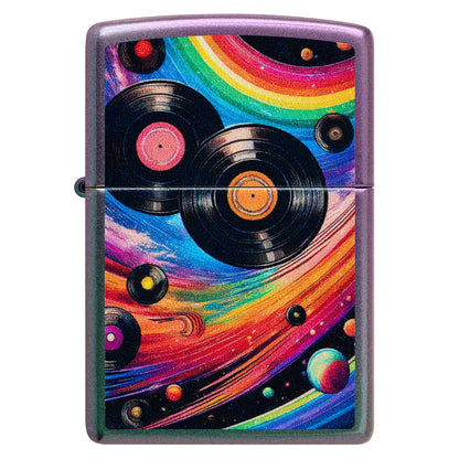 Front view of Zippo Rainbow Records Design Iridescent Windproof Lighter.
