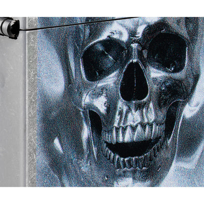 Front view of Zippo King Cranium Design Street Chrome Windproof Lighter close up to show the detail of the lighter.