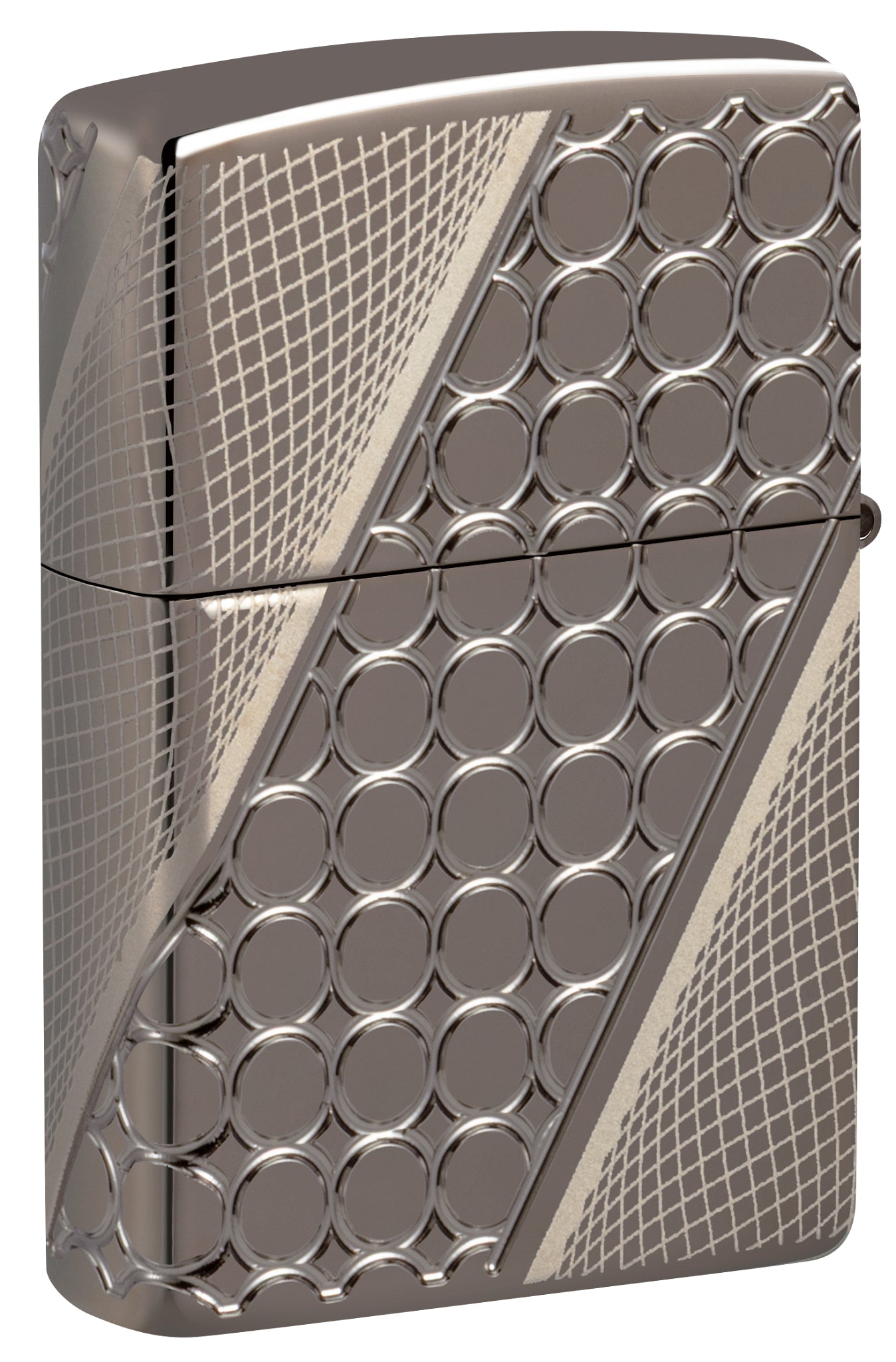 Back view of Zippo Deep Dots Design Armor® Black Ice® Windproof Lighter standing at a 3/4 angle.