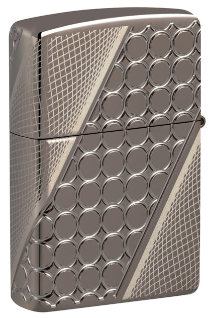 Back view of Zippo Deep Dots Design Armor® Black Ice® Windproof Lighter standing at a 3/4 angle.