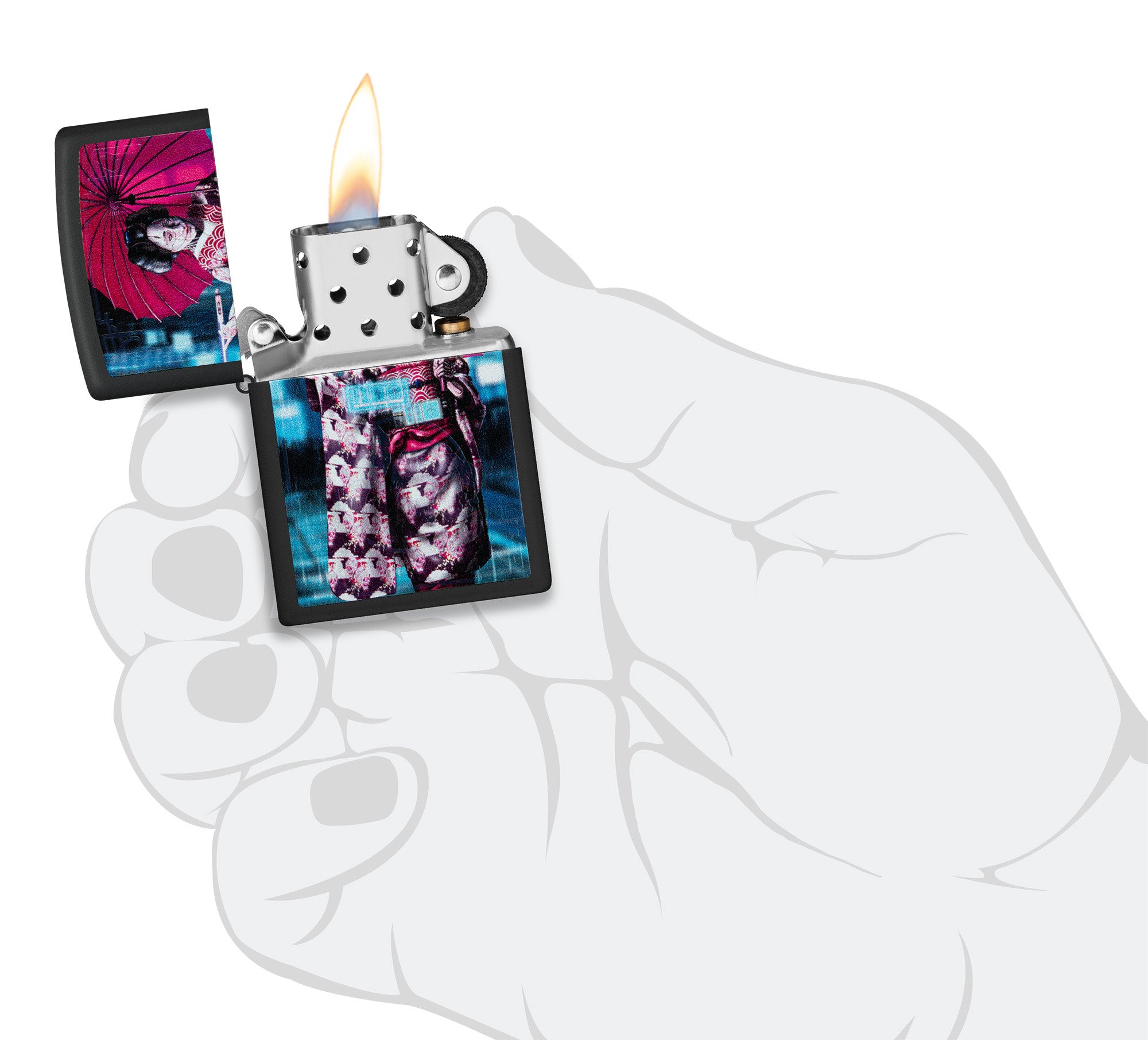 Zippo Black Light Cyber Kimono Design Black Matte Windproof