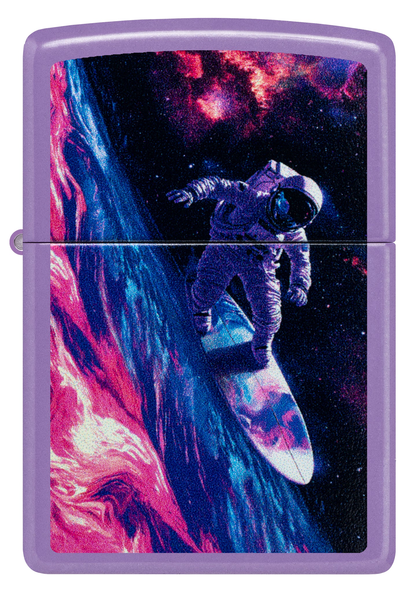 Front view of Zippo Star Surfer Design Smoky Lavender Windproof Lighter.