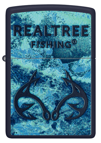 Front view of Zippo Realtree® Fishing Design Navy Matte Windproof Lighter.