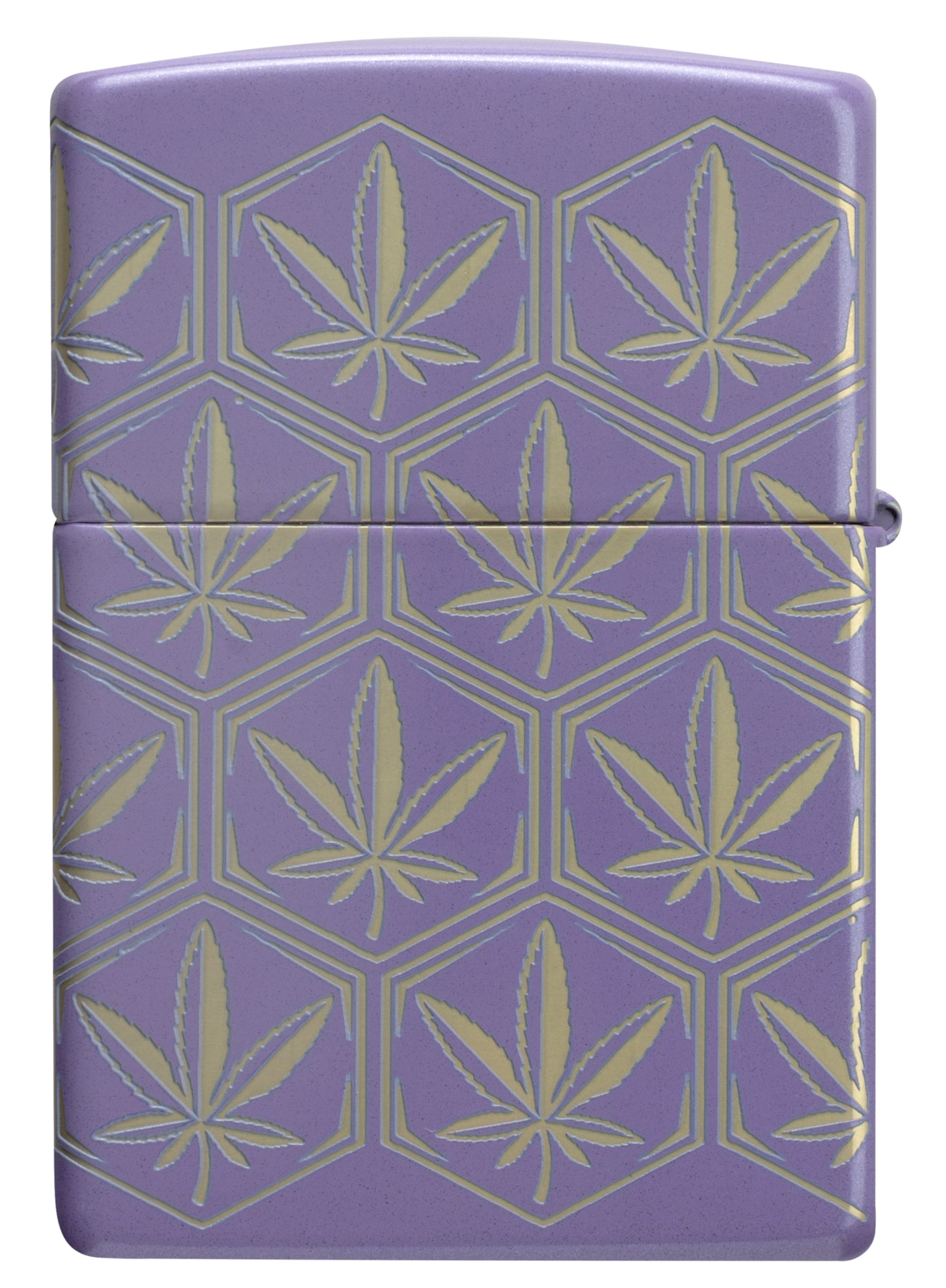 Back view of Zippo Honeycomb Cannabis Design Smoky Lavender Windproof Lighter.
