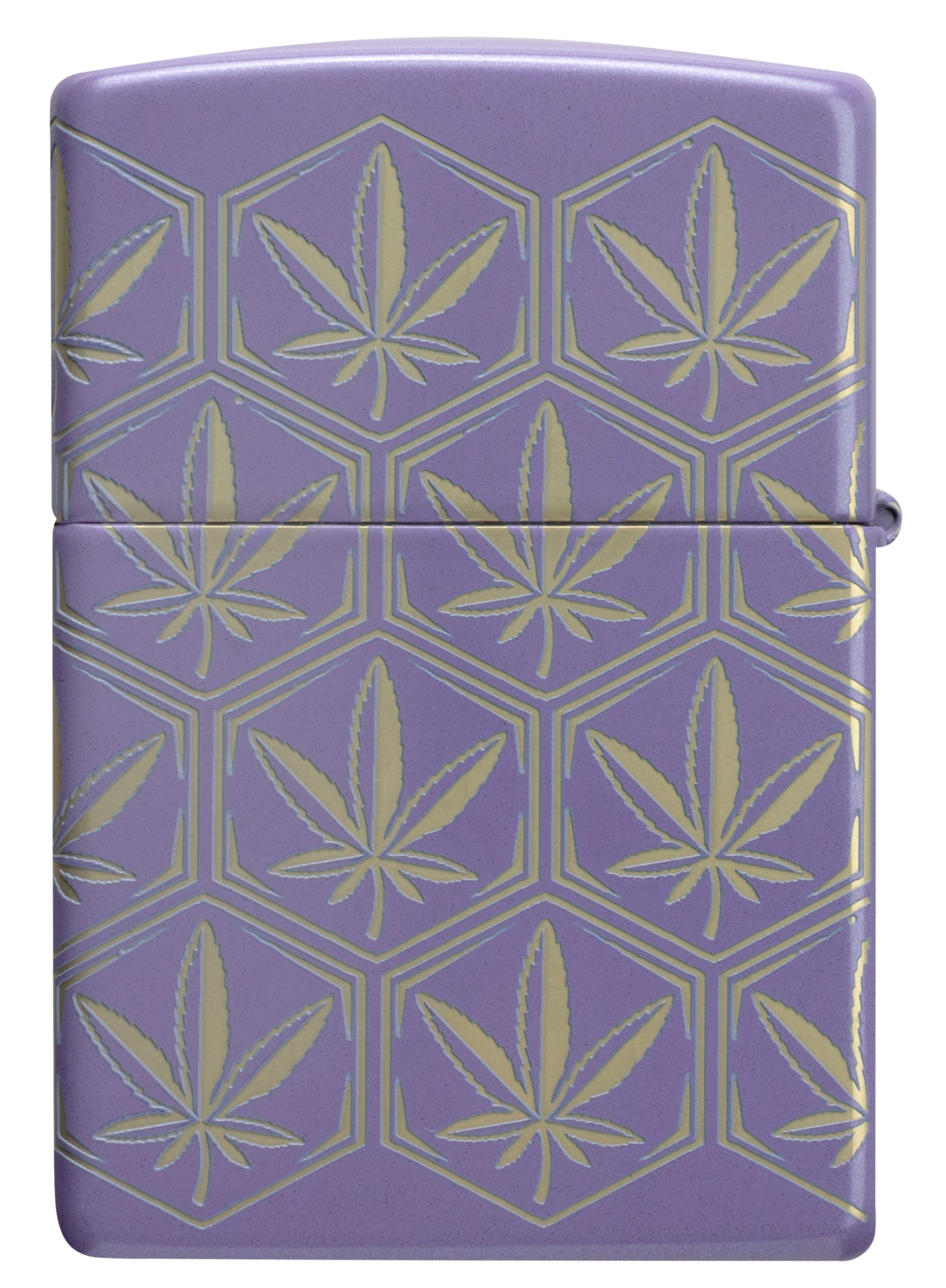 Back view of Zippo Honeycomb Cannabis Design Smoky Lavender Windproof Lighter.