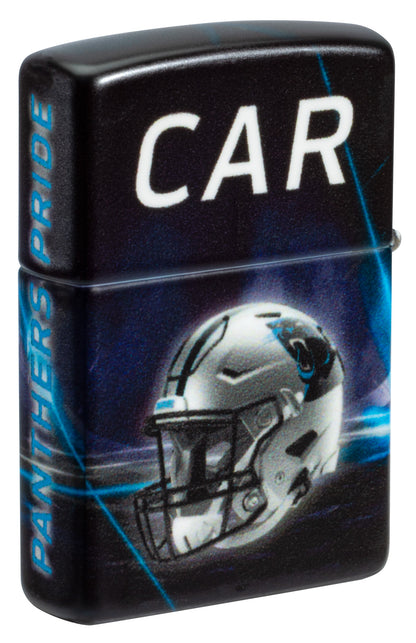 Back shot of Zippo NFL Carolina Panthers 540 Matte Windproof Lighter standing at a 3/4 angle.