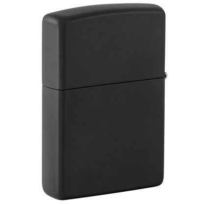 Back view of Zippo Squatch Cam Design Black Matte Windproof Lighter standing at a 3/4 angle.