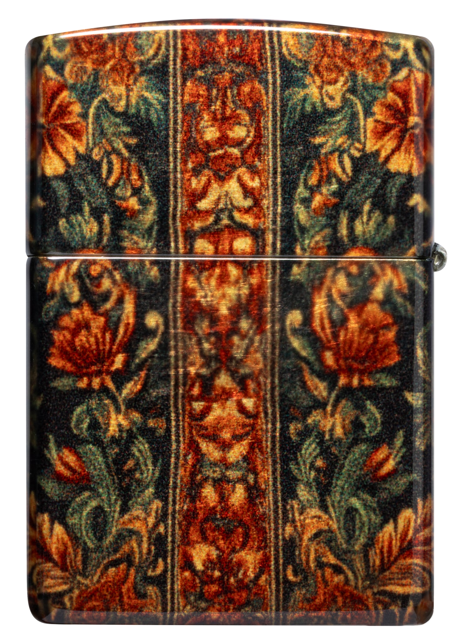 Back view of Zippo Cannabis Tapestry Design Tumbled Brass Windproof Lighter.