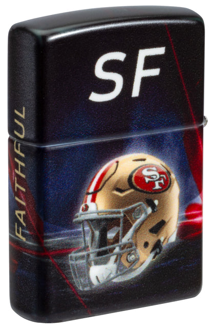 Back shot of Zippo NFL San Francisco 49ers 540 Matte Windproof Lighter standing at a 3/4 angle.