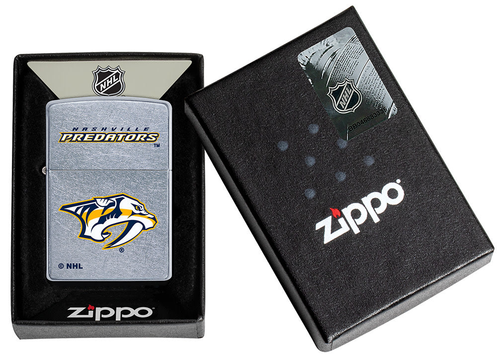 NHL Nashville Predators Street Chrome™ Windproof Lighter lit in hand