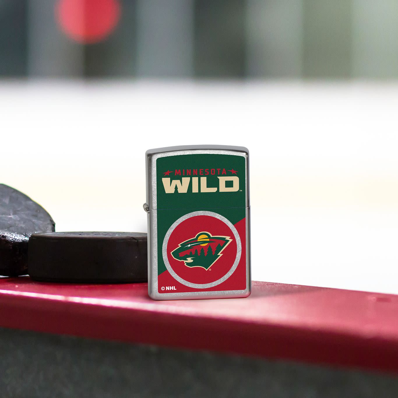 Front view of Zippo NHL® Minnesota Wild® 2024 Street Chrome™ Windproof Lighter.