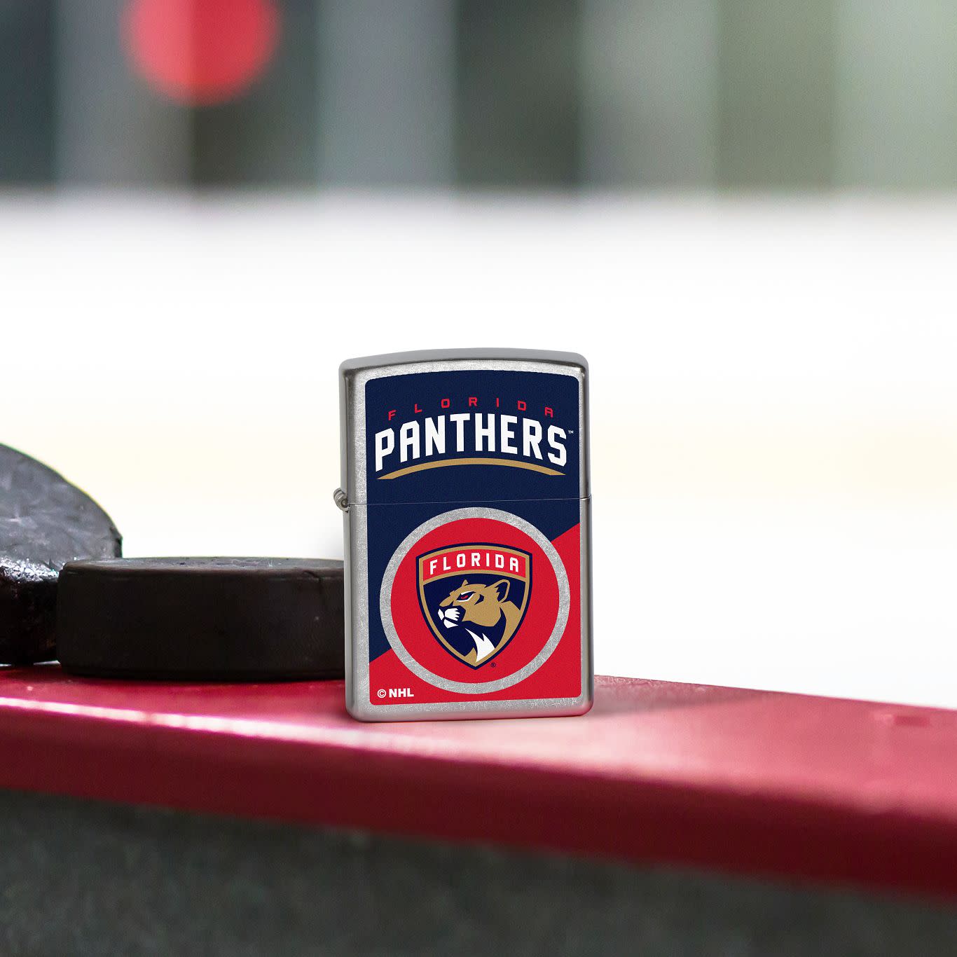 Front view of Zippo NHL® Florida Panthers® 2024 Street Chrome™ Windproof Lighter