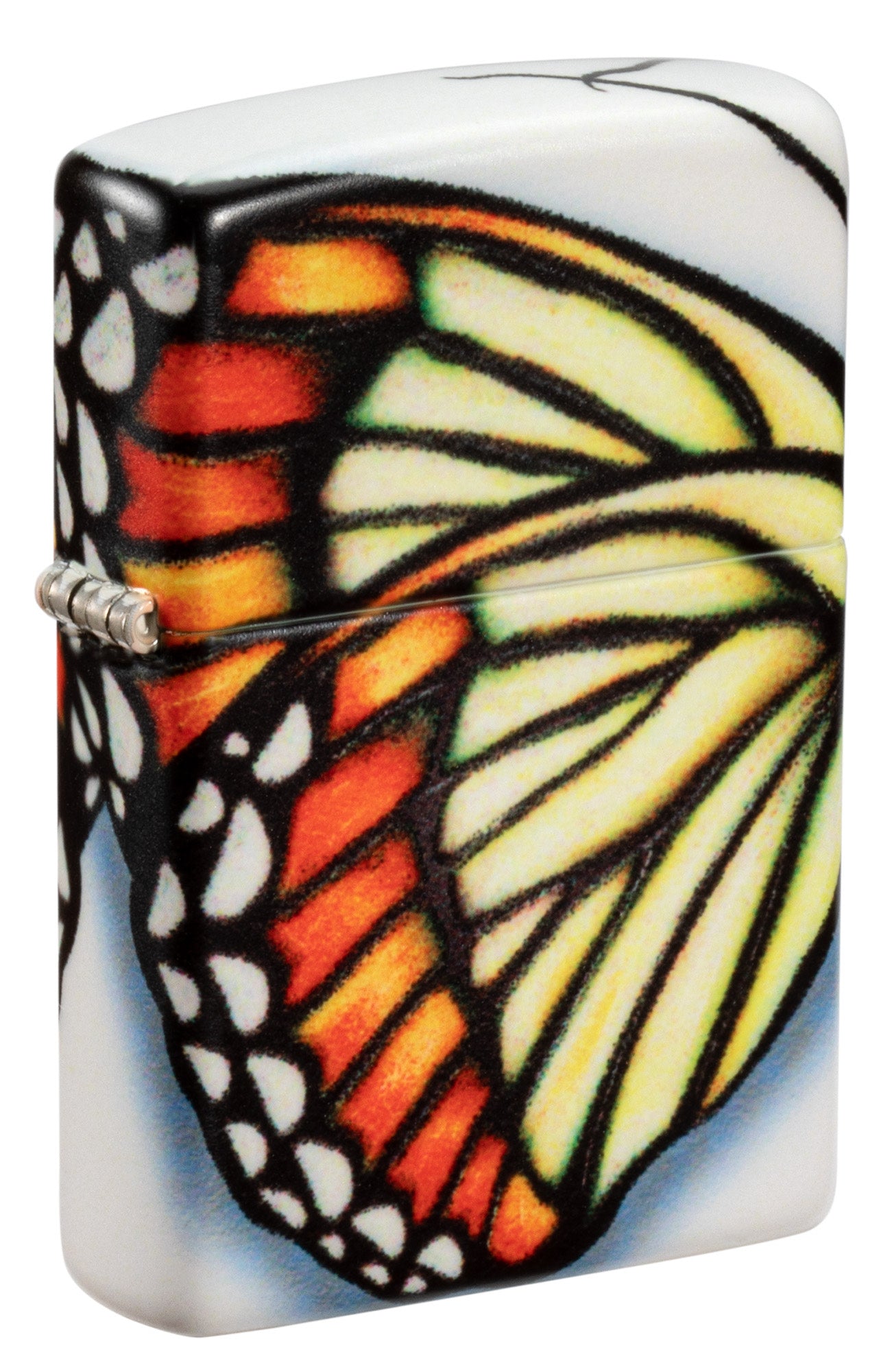 Front shot of Zippo Butterfly Design 540 Color Windproof Lighter standing at a 3/4 angle.