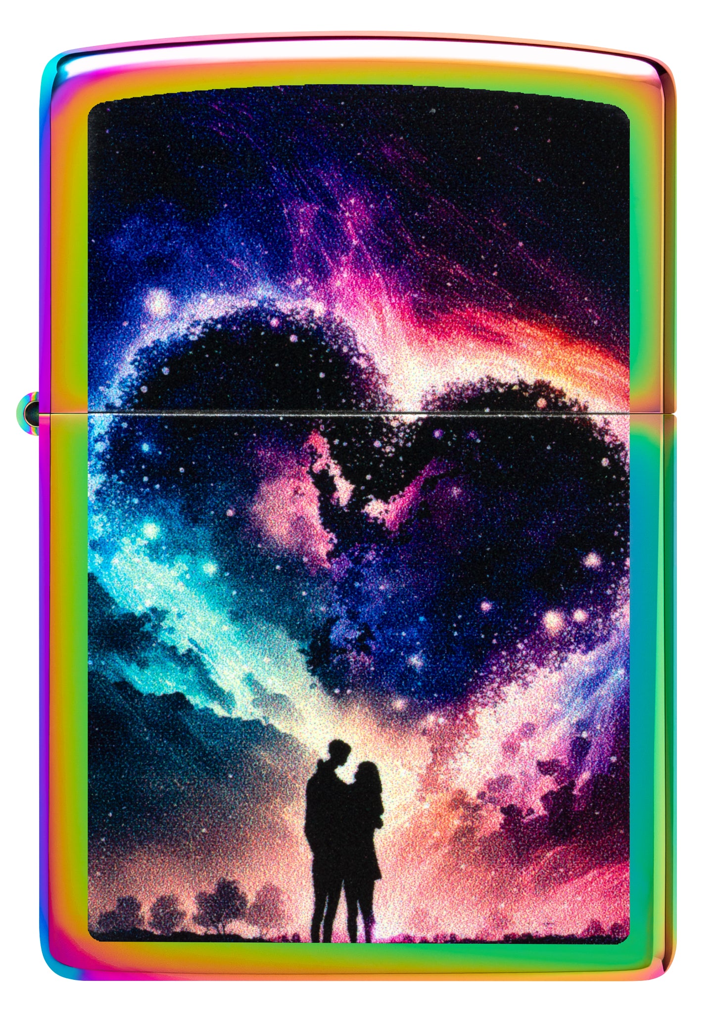 Front view of Zippo Cosmic Love Design Multi Color Windproof Lighter.