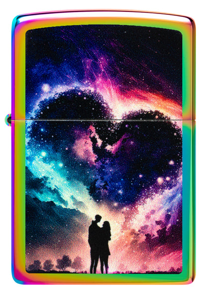 Front view of Zippo Cosmic Love Design Multi Color Windproof Lighter.