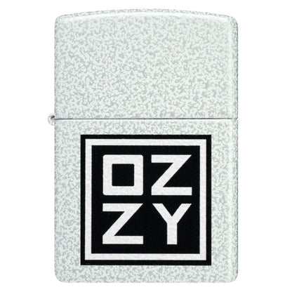 Front view of Zippo Ozzy Osbourne Block Design Glacier Windproof Lighter.