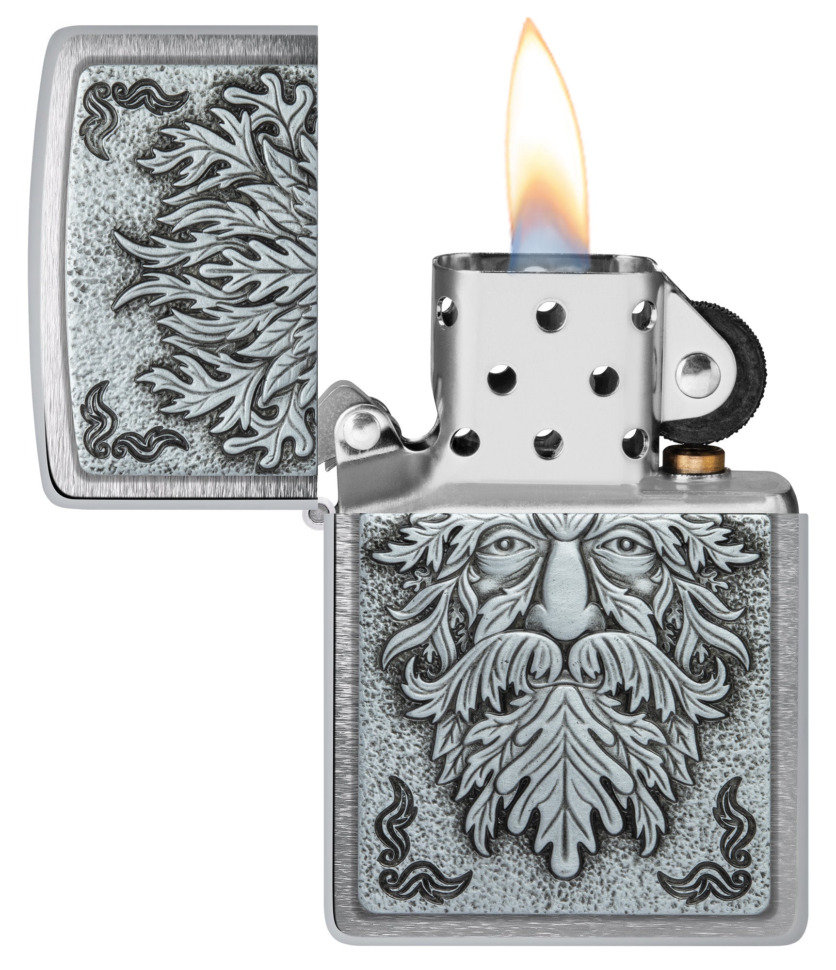 Lifestyle image of Zippo Greenman Emblem Brushed Chrome Windproof Lighter