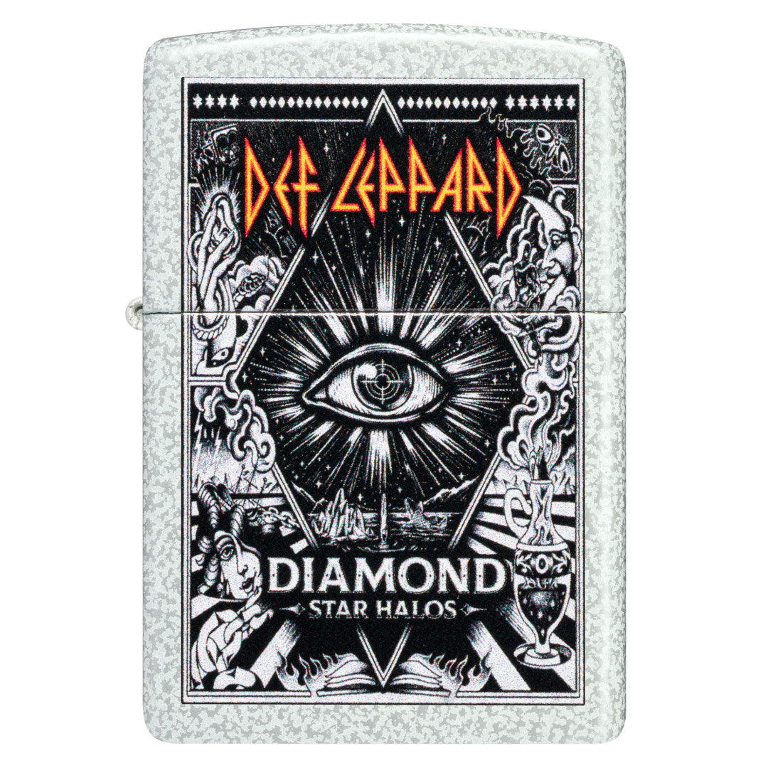 Front view of Zippo Def Leppard Diamond Star Halos Design Glacier Windproof Lighter.