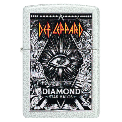 Front view of Zippo Def Leppard Diamond Star Halos Design Glacier Windproof Lighter.