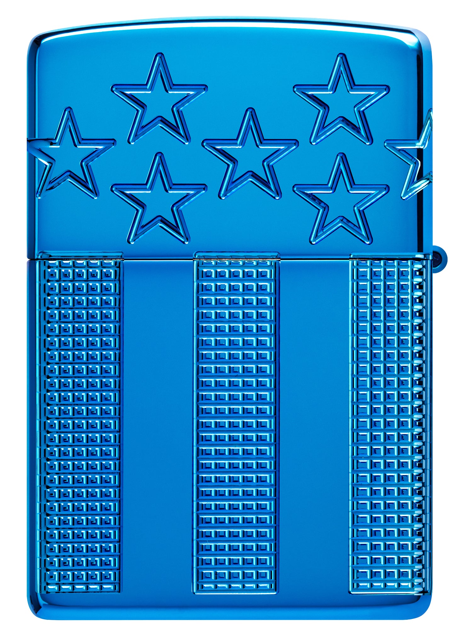 Back view of Zippo Stars and Stripes Design Armor® High Polish Blue Windproof Lighter.