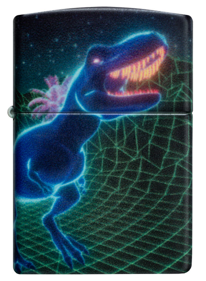 Front view of Zippo Cyber Dino Design Glow in the Dark Windproof Lighter.