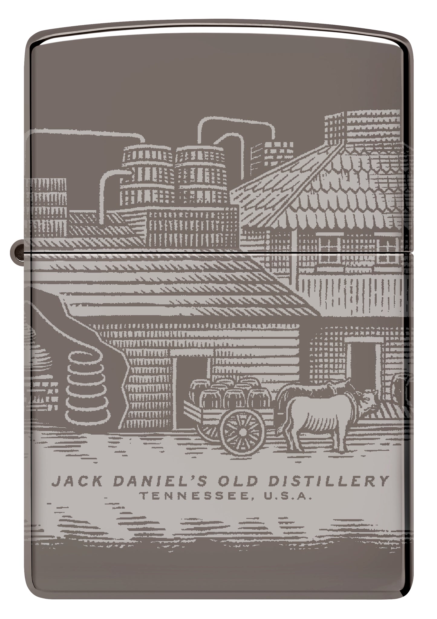 Front view of Zippo Jack Daniel's® Distillery Design Black Ice® Windproof Lighter.