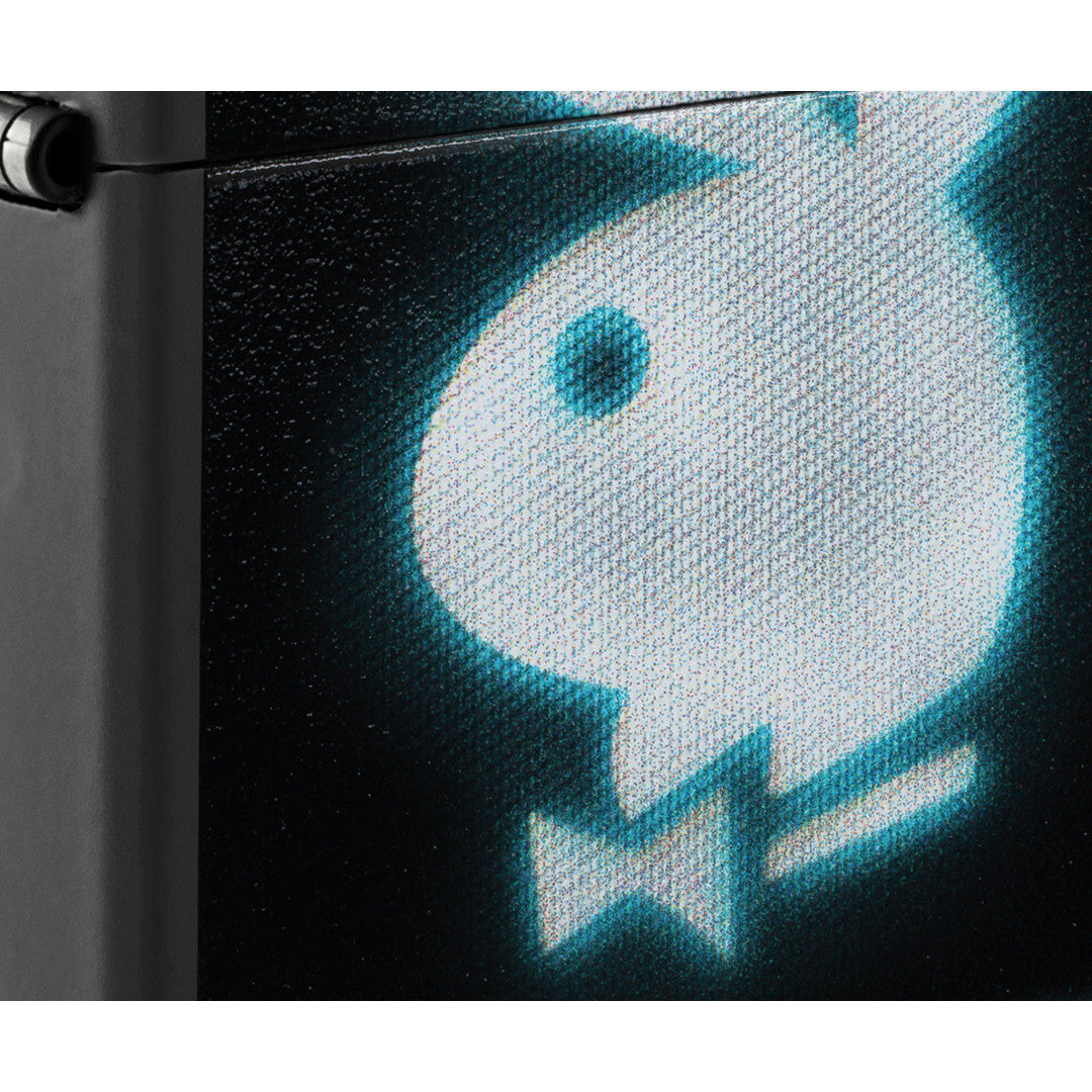Front view of Zippo Playboy Blur Design Black Matte Windproof Lighter close up to show the detail of the lighter.