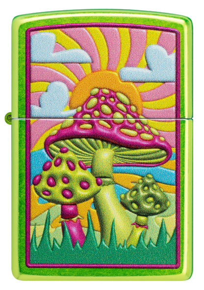 Front view of Zippo Spotted Mushrooms Design Lurid Windproof Lighter.
