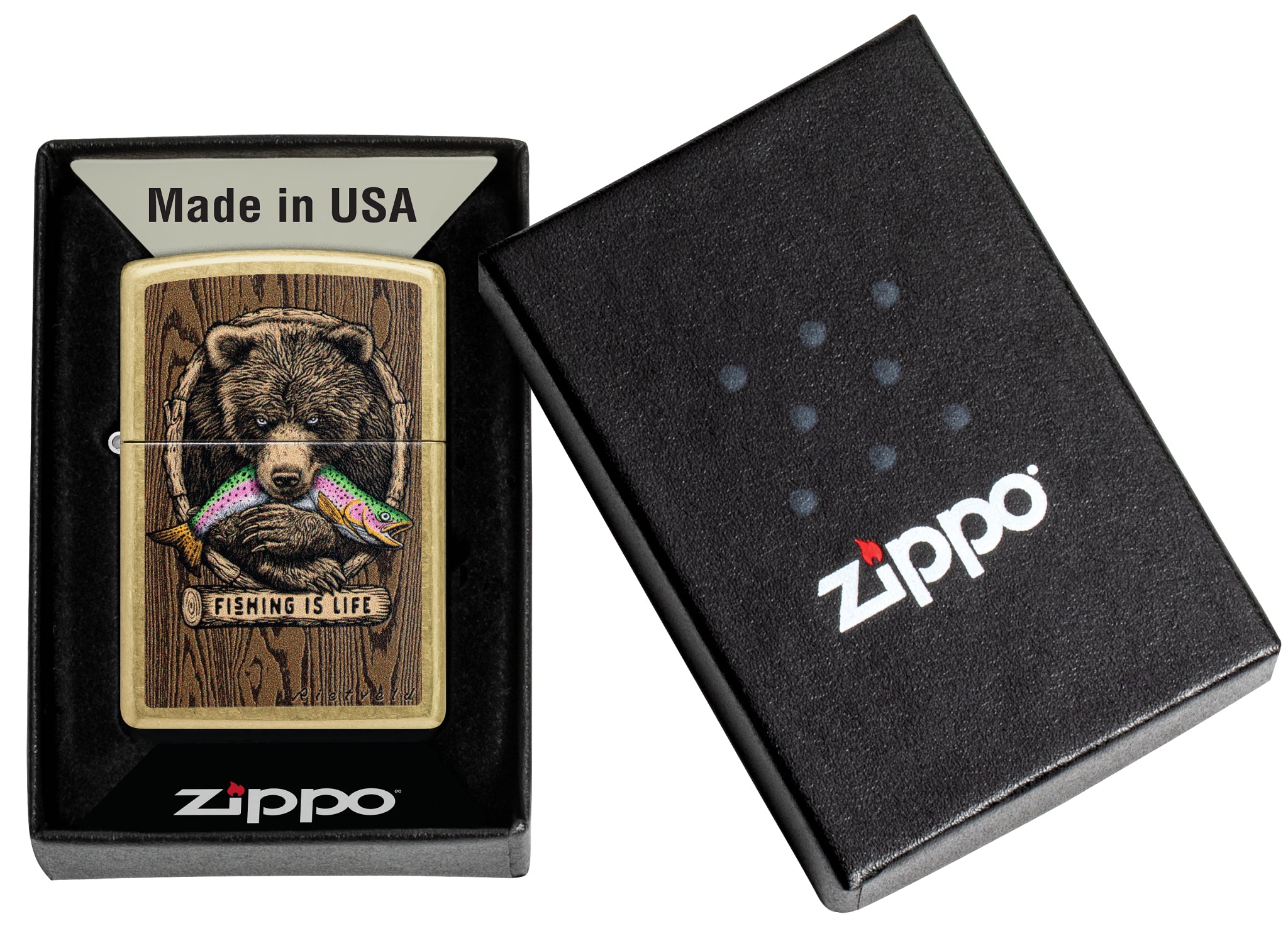 Zippo Rietveld Fishing is Life Design Street Brass Windproof