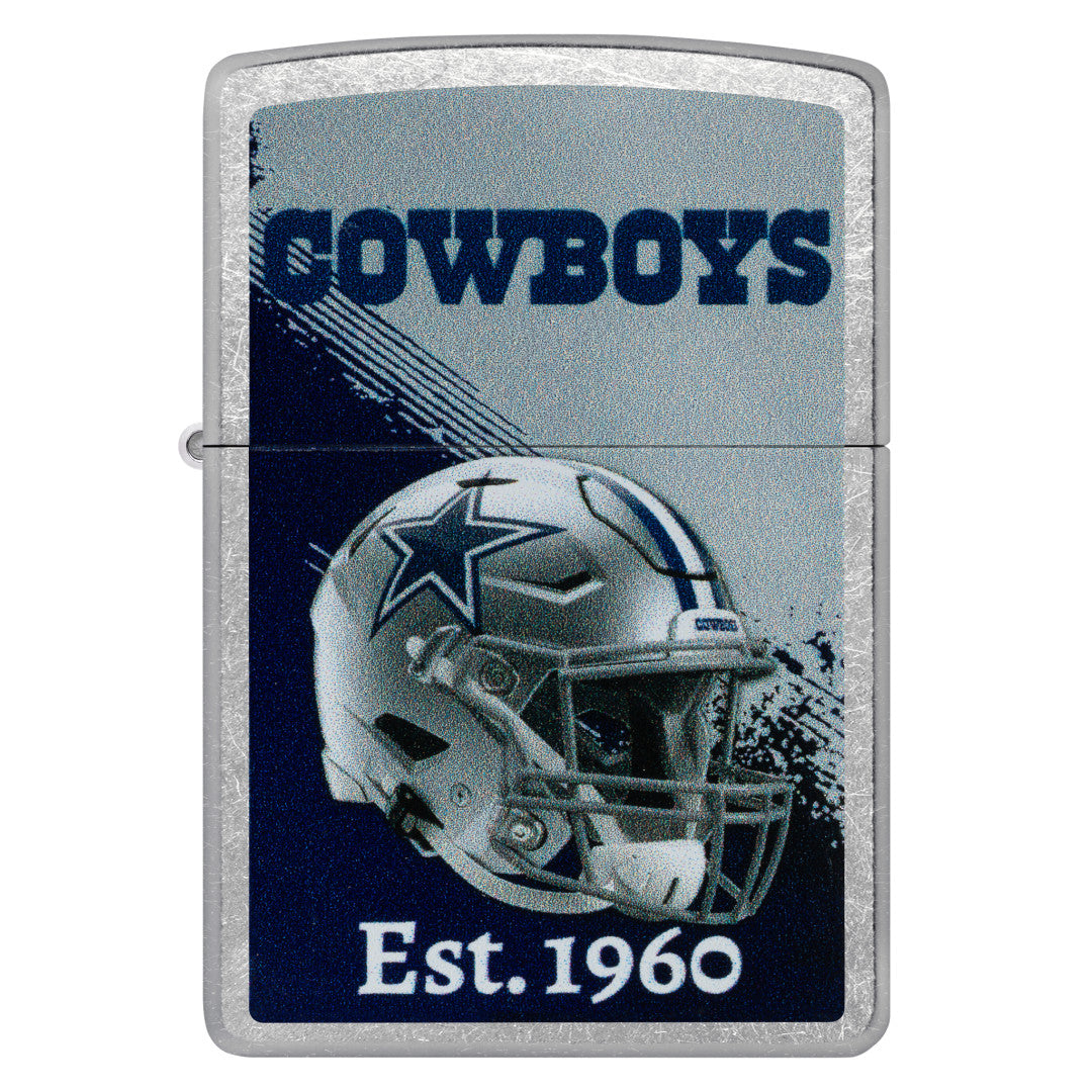 Front view of Zippo NFL Dallas Cowboys Helmet Design Street Chrome Windproof Lighter.