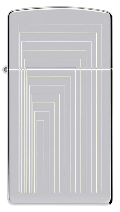 Front view of Zippo Slim® Laser Pattern Design High Polish Chrome Windproof Lighter.