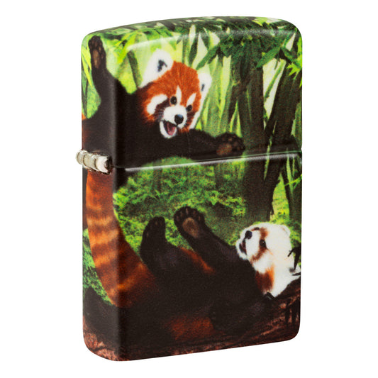 Front shot of Zippo Panda Party Design 540 matte Windproof Lighter standing at a 3/4 angle.
