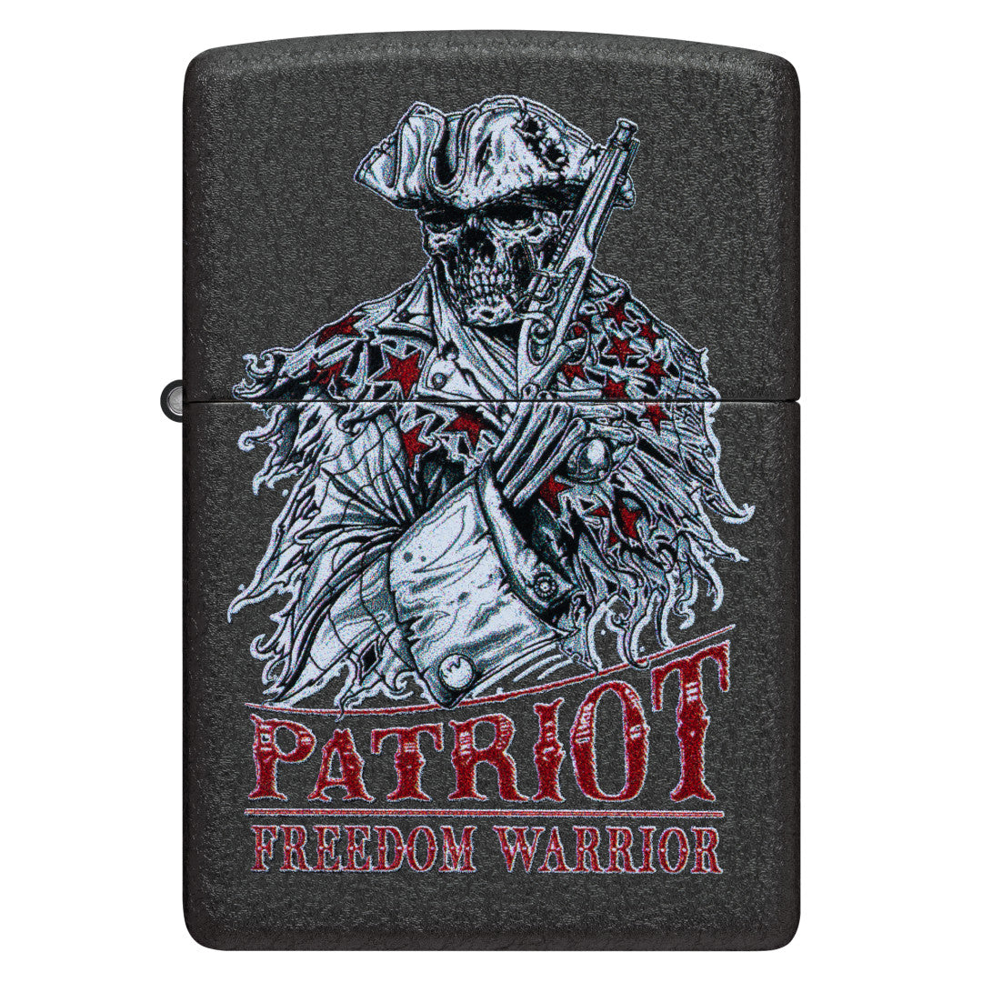 Front view of Zippo Freedom Warrior Design Black Crackle® Windproof Lighter.