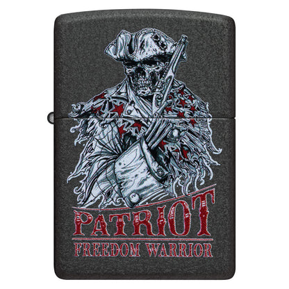 Front view of Zippo Freedom Warrior Design Black Crackle® Windproof Lighter.