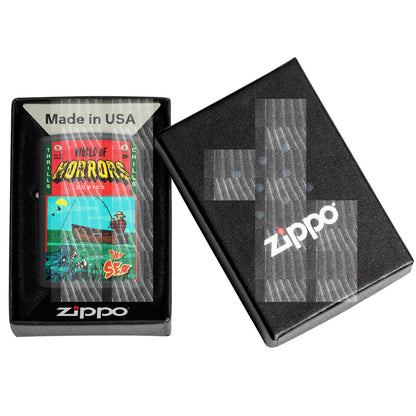 Zippo In Deep Trouble Design Black Matte Windproof Lighter in its packaging.