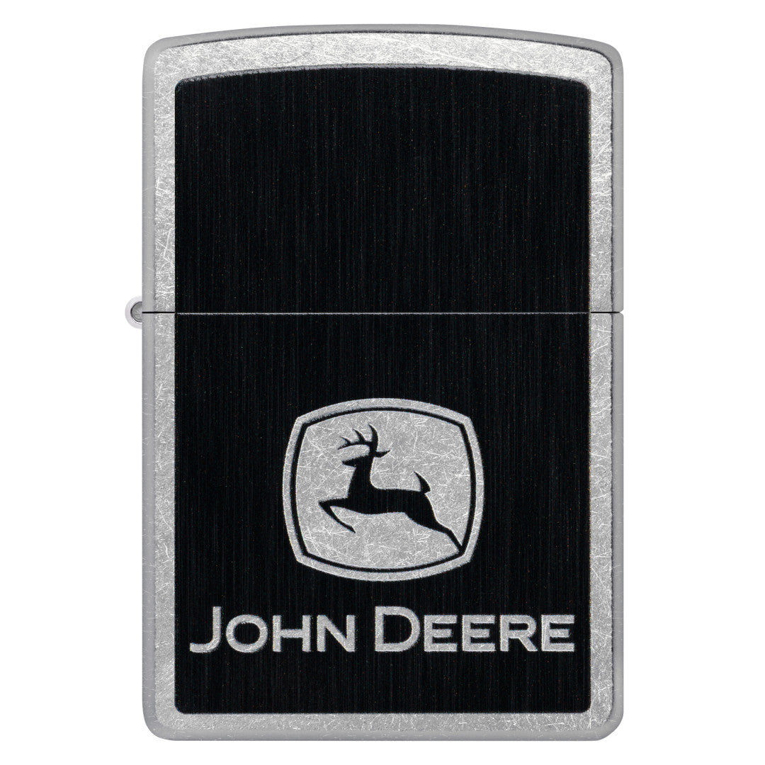 Front view of Zippo John Deere Chrome Logo Design Street Chrome Windproof Lighter.