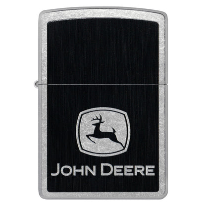 Front view of Zippo John Deere Chrome Logo Design Street Chrome Windproof Lighter.