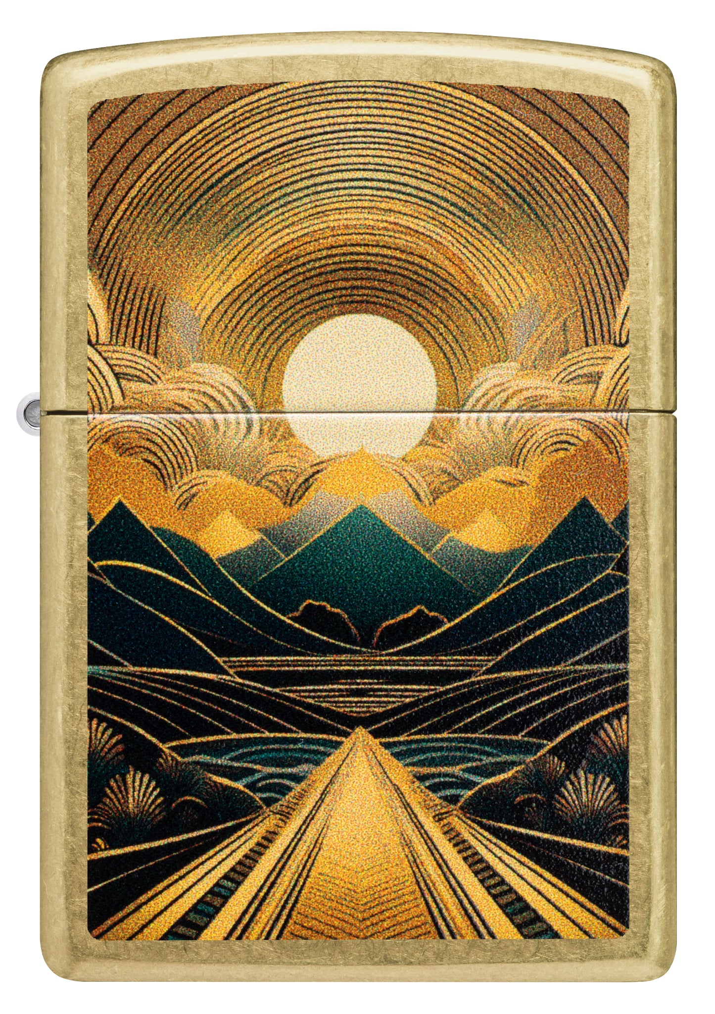 Front view of Zippo Through the Mountains Design Windproof Lighter.