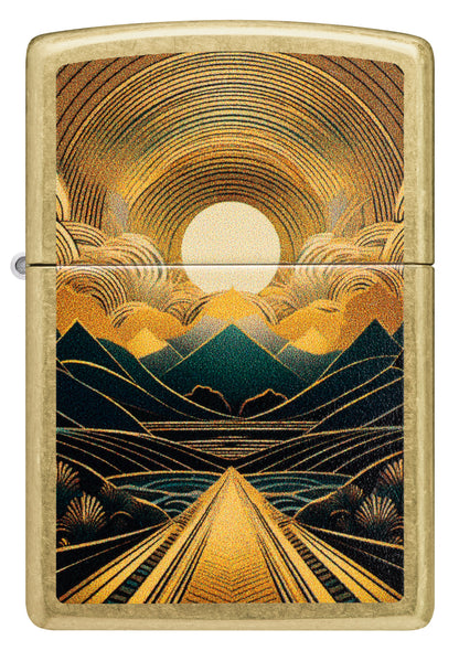 Front view of Zippo Through the Mountains Design Windproof Lighter.