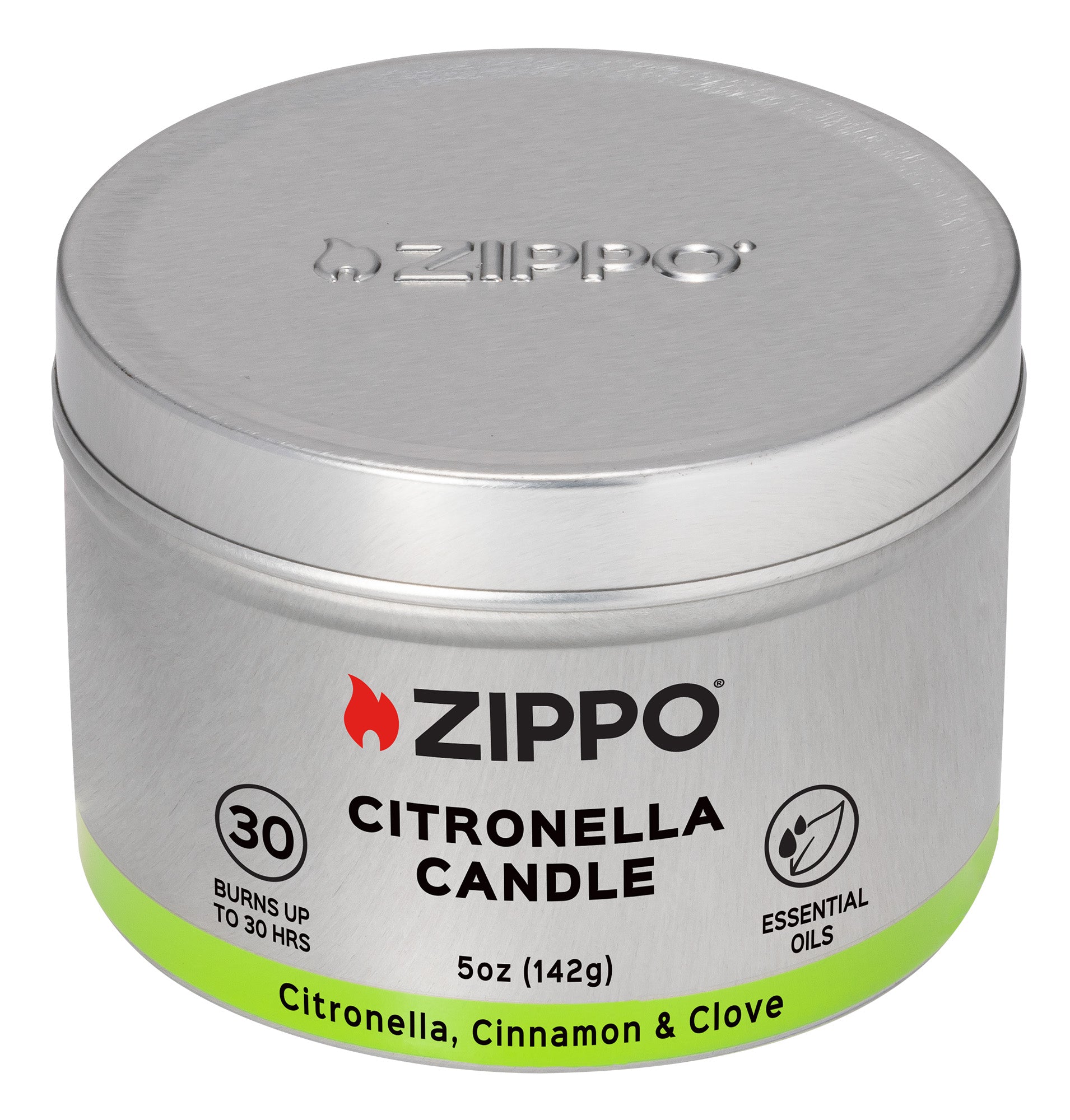Front view of Zippo Citronella Candle - Cinnamon and Clove with the lid on. 


