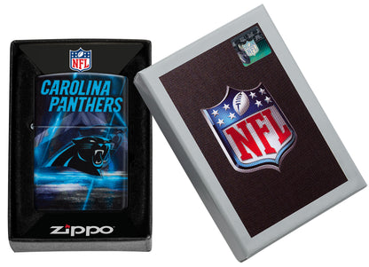 Zippo NFL Carolina Panthers 540 Matte Windproof Lighter in its packaging.