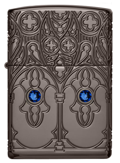 Front view of Zippo Gothic Window Design Armor® Black Ice® Windproof Lighter.