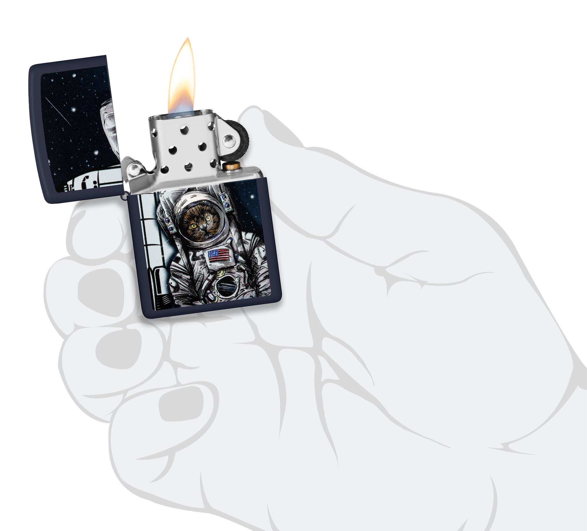Zippo Space Kitten Design Navy Matte Windproof Lighter